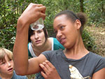 Bild vergrößert sich per Mausklick-Bund Naturschutz Kreisgruppe Nürnberg:Jugendliche betrachten ein Glas