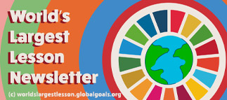 Grafik mit SGD-Farbkreis und dem Text: World's Largest Lesson Newsletter